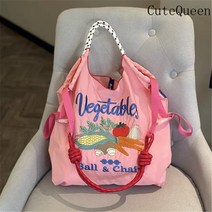 CuteQueen 귀여운여왕 자수 쇼핑백 일본 스타일 니트로 환경 친화적인 대용량 핸드백 명품에코백 여성에코백숄더백