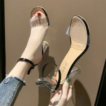 나루니 여성샌들힐 하이힐 샌들 힐 투명 크리스탈 발목스트랩 토오픈 7cm 가죽
