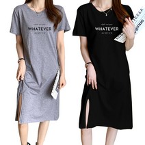 [2장] 스타일아유 여성 빅사이즈 반팔 롱원피스 루즈핏 여름 원피스 옆트임 반팔 롱 원피스 데일리 홈웨어 원피스 여성용