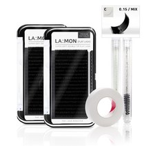 래쉬몬스터 프리미엄 플랫모 속눈썹연장 플랫래쉬 20줄 2개입 니치반테이프 1개 마스카라브러쉬 2개 세트구성, C 0.15 MIX 2세트, 1세트