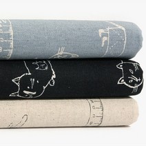 일본 유와 고양이 린넨 프린트원단 3종세트 퀼트원단 천, 유와 고양이린넨캔버스프린트3종-45x26