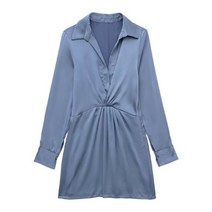 겨울롱원피스 붙는원피스 뷔스티에원피스 복고 실크 여성 긴팔 단색 가을 겨울