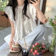 여자 여름 캉캉 프릴 썸머 블라우스