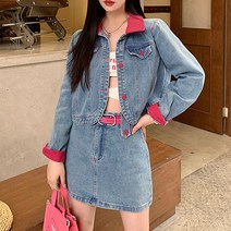 대박난박양 포인트 배색 데님 투피스