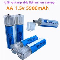 컨트롤러 배터리 USB 충전식 리튬 이온 AA 1.5V 5900mAh 원격 제어 장난감 라이트, 1개