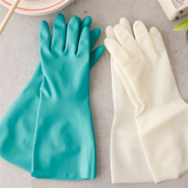 모던 무지 니트릴 고무장갑 주방장갑 설거지장갑 천연 고무 설겆이 보온 겨울 라텍스 김장 롱고무장갑 향균 위생, 화이트 1, 1