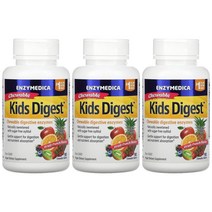 [3개] 엔자이메디카 키즈 어린이 다이제스트 소화 효소 90츄어블정 후르츠펀치맛 아밀레이스 말테이스 라이페이스 인버타아제 자일리톨 류신 아밀라아제 리파아제 락테이스 셀룰레이스, 3개, 90개