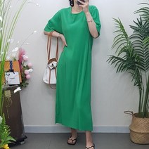제이후 여름 루즈핏 라운드 편한 H라인 일자 주름 반팔 플리츠 롱 원피스