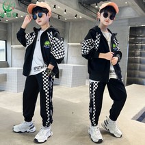 셀럽당 주니어 트레이닝 후드 세트 소년 체크 상하복