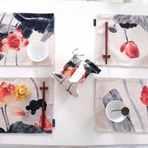 Lotus Flower Print Western Pad Placemat Dining Table Mat Coasters Kitchen Lp 로터스 꽃 인쇄 서양 패드 플레이스 매트, 보여진 바와 같이