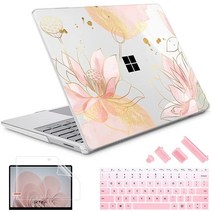 May Chen 15인치 마이크로소프트 서피스 노트북 3/4/5용 금속 손바닥 받침대 모델: 1872 1873 1953 1979 액정보호필름 및 키보드 커버 더스트 플러그가 있, Luxury Lotus Flowers