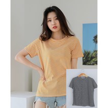 2개 단가라 반팔티 여자 스트라이프 라운드 기본티 반팔티셔츠