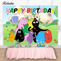 Kabodou Barbapapa 가족 사진 배경 생일 축하 베이비 샤워 장식 배너, 01 01_19 Polyester 300x200cm