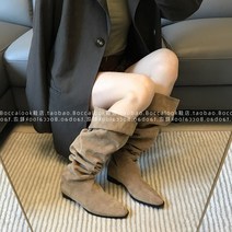 플랫 에스파 니하이 사복 통굽 스웨이드 웨스턴 셔링 부츠 장원영 라이더 굽낮은 구두 청키