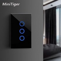 스마트스위치 스위치봇 스마트싱스 MiniTiger EU/US/UK/AU 스탠다드 스마트 홈 조명 터치 스위치 LED 월 1/2/3 버튼 크리스탈 글래스 No 와이파이 라이트, [02] 금, [03] 3-Gang, [01] UK(Square)