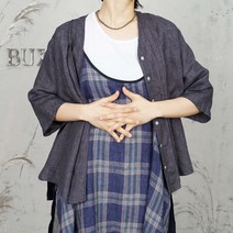 벅시루 여성 핀턱 노카라 린넨 남방