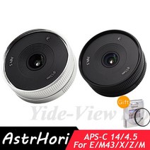 렌즈캡홀더 렌즈용품 AstrHori 14mm F4.5 APS-C 소니 E CanonEF-M 후지 X 니콘 Z 파나소닉 루믹스 올림푸스 M43 마운트 카메라 용 초광각 렌즈, Black, 후지 xf