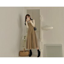 (끈조절) 포레스니 피치기모 뷔스티에 플리츠 롱 원피스