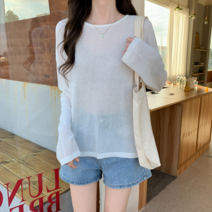 허니시스터 토미 루즈핏 스트라이프 라운드 넥 롱 슬리브 스웨터