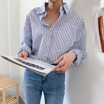[워니쇼룸](예쁜오버핏)두줄스트라이프셔츠 S092901 멋스러운셔츠 스타일리쉬 모던베이직 깔끔한 남방 루즈핏 오버핏 박시한 데일리룩