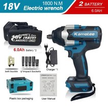 Kamolee1800 NM 하이 토크 90Ah 9000mAh 브러시리스 전기 임팩트 렌치 마끼다 18V 배터리용, AU+Two6.0AH BAT Plastic