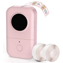 DS 무선 감열식 미니 라벨프린터 휴대용 라벨지 2개 포함, 핑크