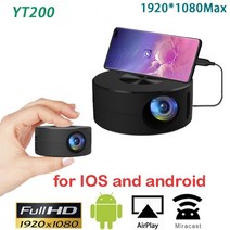 캠핑 빔프로젝터 휴대용 yt200 마이크로 유선 온 스크린 프로젝터 led 프로젝터 19201080 지원 호환 usb 오디오 홈 미디어 비디오 플레이어, 없음
