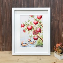 나봄갤러리 석류와 원앙 (A4사이즈 40X31) 석류그림 액자, 2.심플 화이트 액자