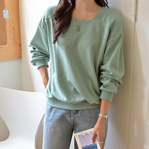 데일리앤 쇼트 여성 루즈핏 절개 무지 부드러운 스퀘어넥 봄 가을 맨투맨 긴팔 티셔츠