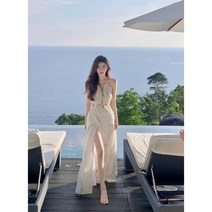 여성 화이트 여신 비치 해변 휴가 롱 드레스 원피스
