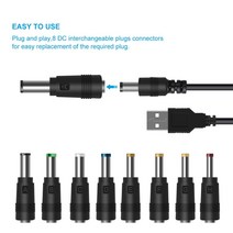 견고한 8인 1 범용 usb-dc 잭 충전 케이블 전원 코드 라우터 미니 팬용 교체 가능한 플러그 커넥터 어댑터