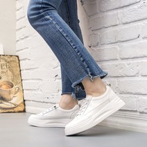 슈즈앤클럽 (천연소가죽) 4cm키높이 통굽 플랫폼 밴딩 스니커즈