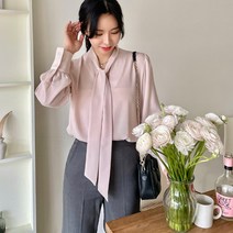 이푼아이 리본 타이 스카프넥 쉬폰 블라우스