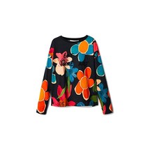Desigual 여아용 꽃무늬 프린트 티셔츠 블랙.