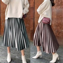 루디아 밴딩 벨벳 플리츠 롱 스커트