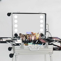 전문가용 메이크업 캐리어 뷰티 도구 상자 수납함, 상세 페이지 참고, 알루미늄 마그네슘 22인치 실버(조명8)