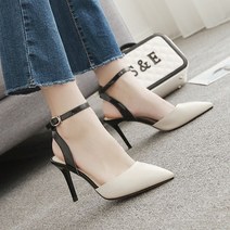 투톤슬링백 하객구두 배색투톤 샌들힐 샌들 구두 여성 여자 봄 가을 스트라이프