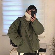 포마 남녀공용 하프 야상 패딩 점퍼 (블랙 카키)