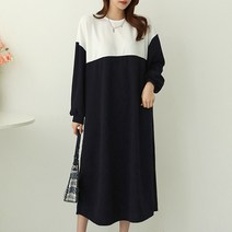 시크루즈 헤롱 라운드 배색 루즈핏 원피스_BDOE869