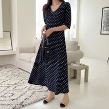 세이스타일 로린 소매 V넥 A롱 원피스