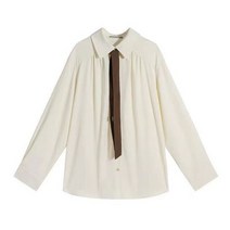 리본블라우스 프레피 스타일 긴팔 타이 셔츠 여성 버튼 JK 루즈핏 튜닉 블라우스 오피스룩 상의 봄