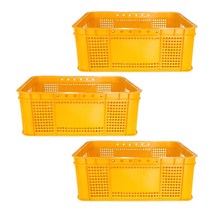 뉴플라스틱 운반상자 6호 운반 수납 플라스틱 바구니 사각 농수산물 3개묶음, 운반6호_황색(3개묶음), 3개