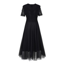 [23 신상] 레이스 메쉬 반팔 롱 원피스 (BGOAF7514)