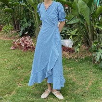 프라랑 칼릭스 셔링 데님 랩 원피스