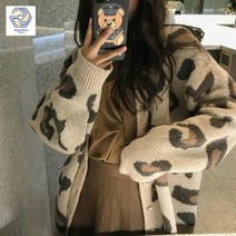 니트 루즈핏 롱 오버핏 호피가디건