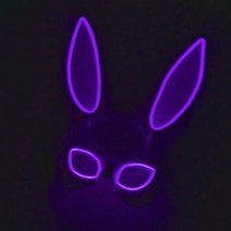 토끼가면 얼굴가면 오페라의 유령 토끼 가면 LED, 검은 토끼 보라색 빛