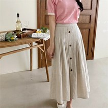 셀러허브(잡화) 여자 후레아 모직 코튼 단추 나들이 롱스커트