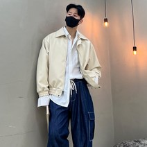 남자 봄 가을 아우터 레더 스티치 블루종 자켓 점퍼