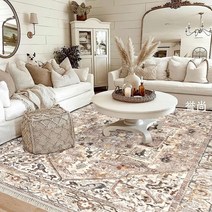 테슬 복고풍 직사각 침대밑 러그 특대형 단모 거실 카페트