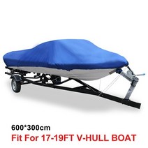 X AUTOHAUX 540/570/700X280/300CM 210D 트레일러 보트 커버 방수 낚시 스키베이스 스피드 V 자형 블루, Blue 17-19FT